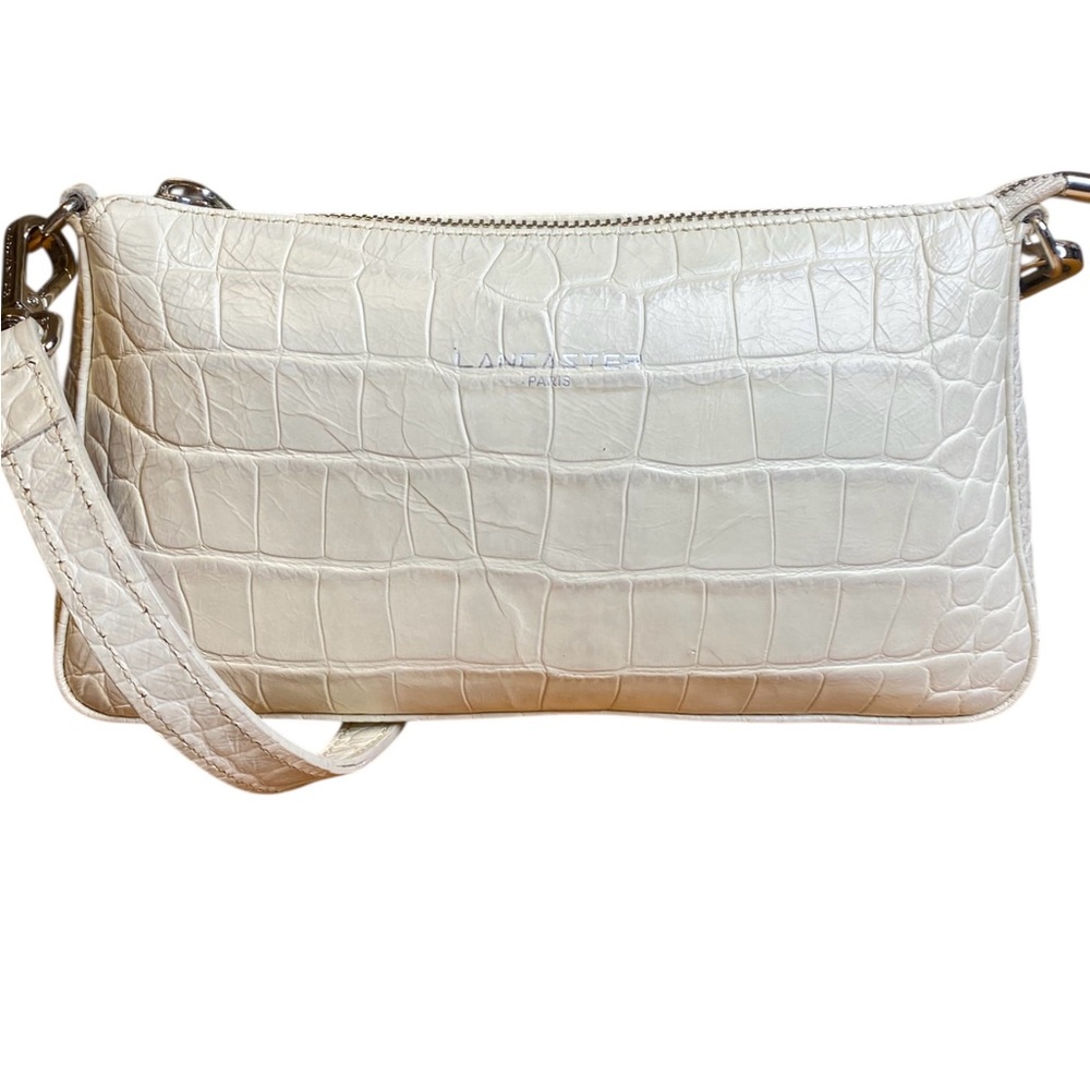 Lancaster Paris Vintage White Croc Embossed Shoulder to Clutch Leather Bag